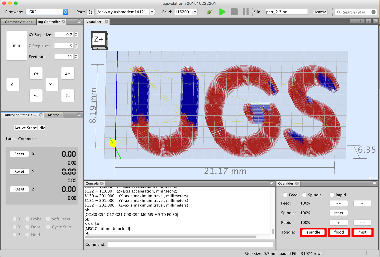 How to use Universal GCode Sender (UGS) to connect to CXC3 Mighty CNC Machine